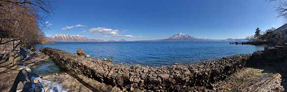 支笏湖のパノラマ風景